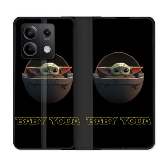 Housse cuir portefeuille pour Xiaomi Redmi Note 13 5G Star Wars - Yoda bebe noir