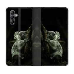 Housse Cuir Portefeuille pour Samsung Galaxy S24 Animal Koala Noir