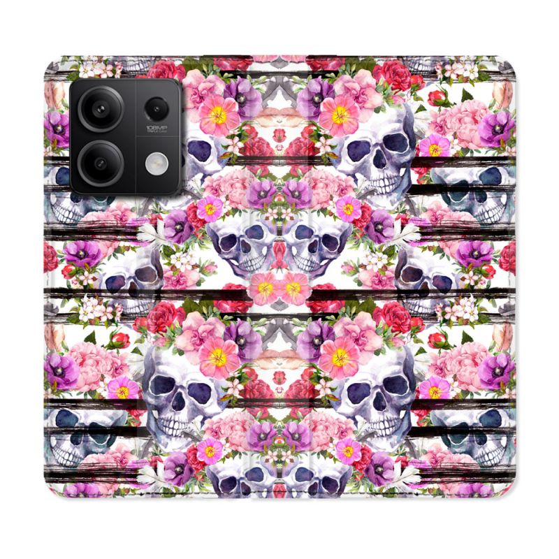 Housse cuir portefeuille pour Xiaomi Redmi Note 13 5G Tete de Mort Pattern