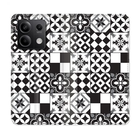 Housse cuir portefeuille pour Xiaomi Redmi Note 13 5G Texture Carreau Ciment Noir