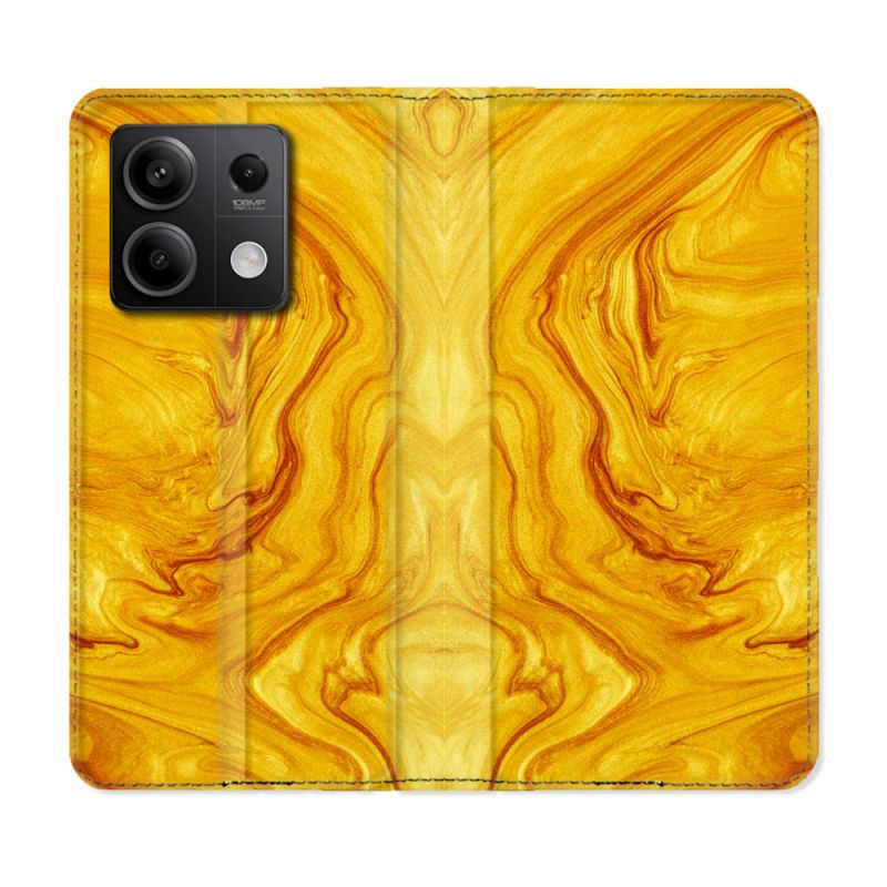 Housse cuir portefeuille pour Xiaomi Redmi Note 13 5G Texture Marbre Jaune