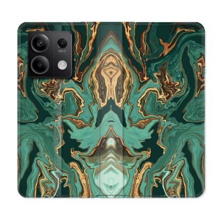 Housse cuir portefeuille pour Xiaomi Redmi Note 13 5G Texture Marbre Vert
