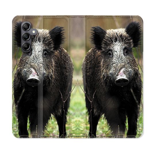 Housse Cuir Portefeuille pour Samsung Galaxy S24 Chasse Sanglier bois