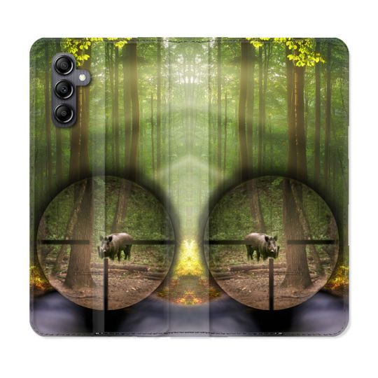 Housse Cuir Portefeuille pour Samsung Galaxy S24 Chasse Sanglier Viseur