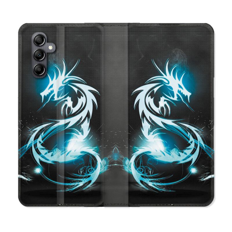 Housse Cuir Portefeuille pour Samsung Galaxy S24 Fantastique Dragon Bleu
