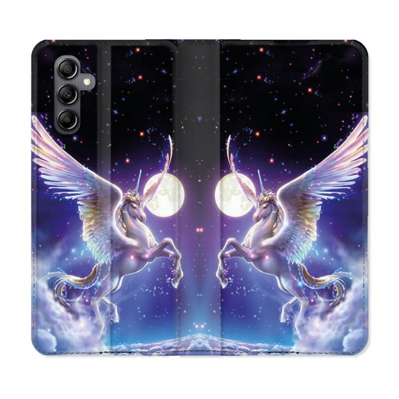 Housse Cuir Portefeuille pour Samsung Galaxy S24 Fantastique Licorne Céleste