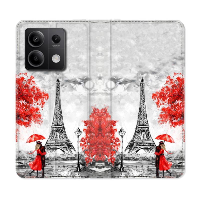 Housse cuir portefeuille pour Xiaomi Redmi Note 13 5G Voyage France Paris Rouge
