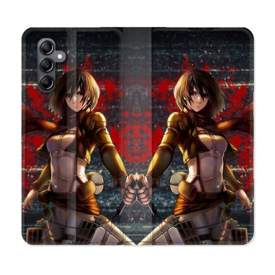 Housse Cuir Portefeuille pour Samsung Galaxy S24 Manga Attaque Titans Mikasa