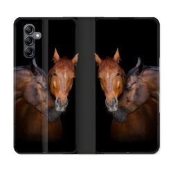 Housse Cuir Portefeuille pour Samsung Galaxy A15 4G / 5G Animal Cheval Marron