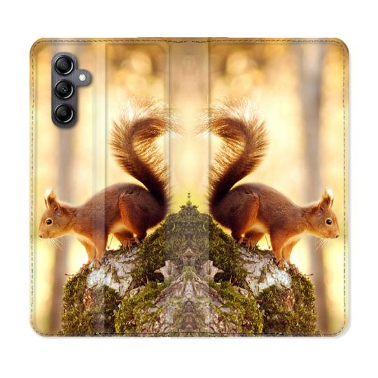 Housse Cuir Portefeuille pour Samsung Galaxy A15 4G / 5G Animal Ecureuil Bois