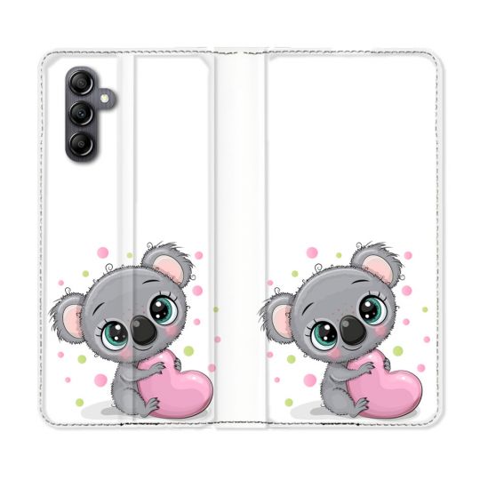 Housse Cuir Portefeuille pour Samsung Galaxy A15 4G / 5G Animal Koala Cœur