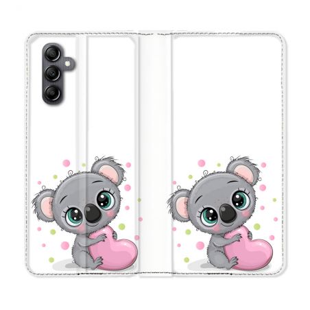 Housse Cuir Portefeuille pour Samsung Galaxy A15 4G / 5G Animal Koala Cœur