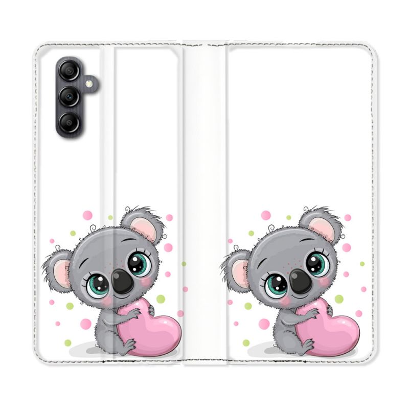 Housse Cuir Portefeuille pour Samsung Galaxy A15 4G / 5G Animal Koala Cœur