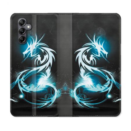 Housse Cuir Portefeuille pour Samsung Galaxy A15 4G / 5G Fantastique Dragon Bleu