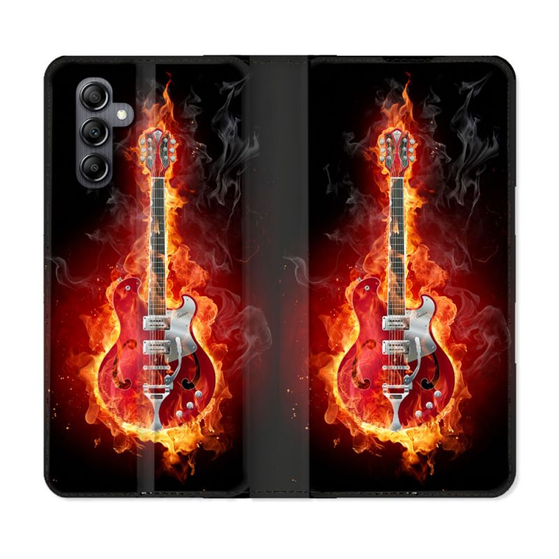 Housse Cuir Portefeuille pour Samsung Galaxy S24 Musique Guitare Electrique