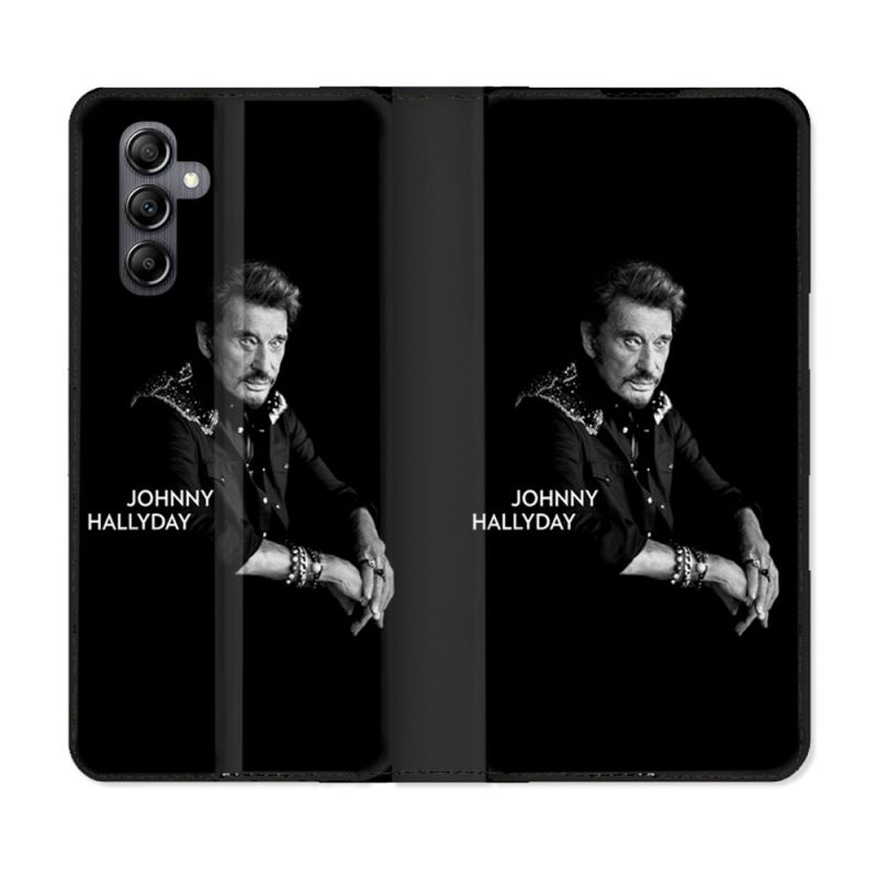 Housse Cuir Portefeuille pour Samsung Galaxy S24 Musique Johnny Hallyday Noir