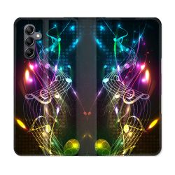 Housse Cuir Portefeuille pour Samsung Galaxy S24 Musique Partition Multicolore