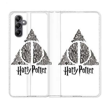 Housse Cuir Portefeuille pour Samsung Galaxy A15 4G / 5G Harry Potter Hollows triangle Blanc