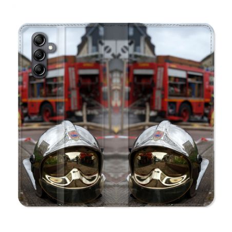 Housse Cuir Portefeuille pour Samsung Galaxy S24 Pompier Casque Camion