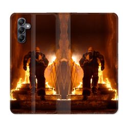 Housse Cuir Portefeuille pour Samsung Galaxy S24 Pompier Escalier