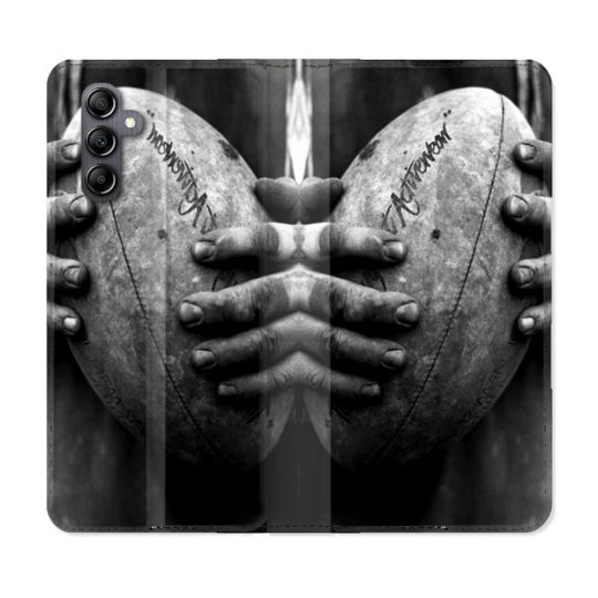 Housse Cuir Portefeuille pour Samsung Galaxy S24 Sport Rugby Ballon Vintage