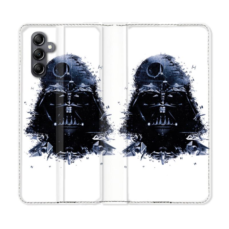 Housse Cuir Portefeuille pour Samsung Galaxy S24 Star Wars - Dark Vador Blanc