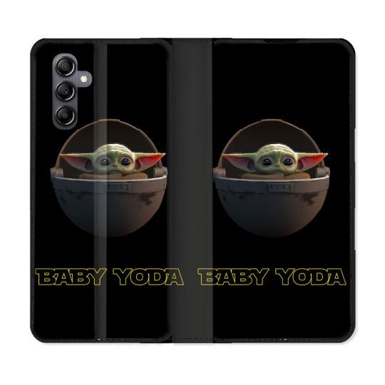 Housse Cuir Portefeuille pour Samsung Galaxy S24 Star Wars - Yoda bebe noir