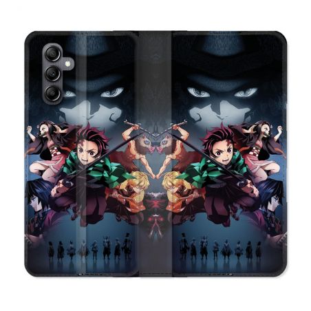 Housse Cuir Portefeuille pour Samsung Galaxy A15 4G / 5G Manga Demon Slayer Noir