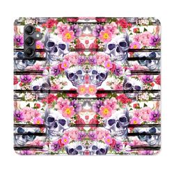 Housse Cuir Portefeuille pour Samsung Galaxy S24 Tete de Mort Pattern