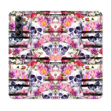 Housse Cuir Portefeuille pour Samsung Galaxy S24 Tete de Mort Pattern