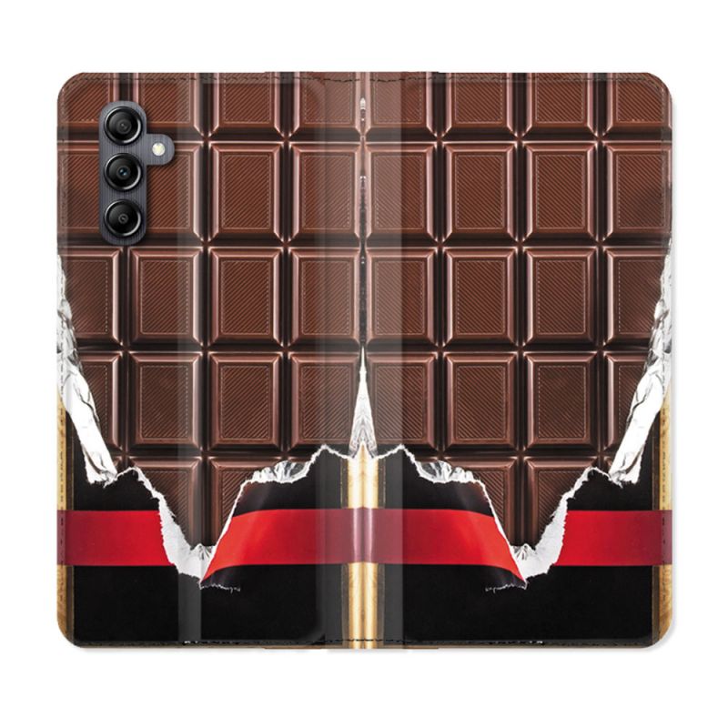 Housse Cuir Portefeuille pour Samsung Galaxy S24 Texture Trompe Oeil Chocolat
