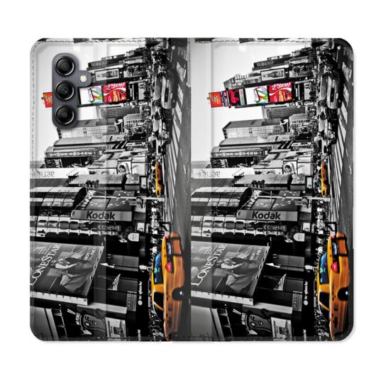 Housse Cuir Portefeuille pour Samsung Galaxy S24 Voyage Amerique USA New York Taxi