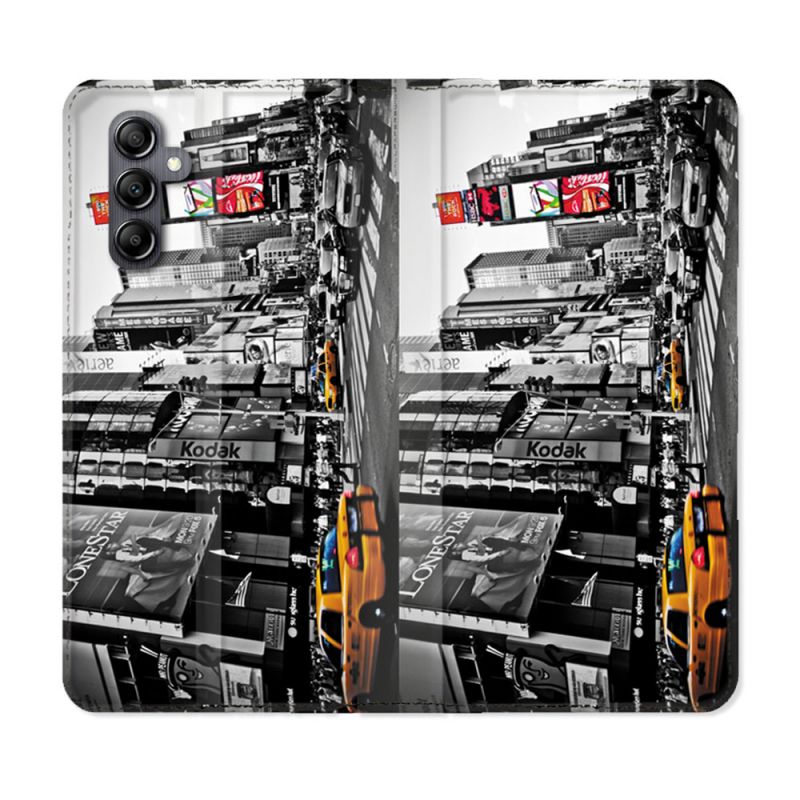 Housse Cuir Portefeuille pour Samsung Galaxy S24 Voyage Amerique USA New York Taxi