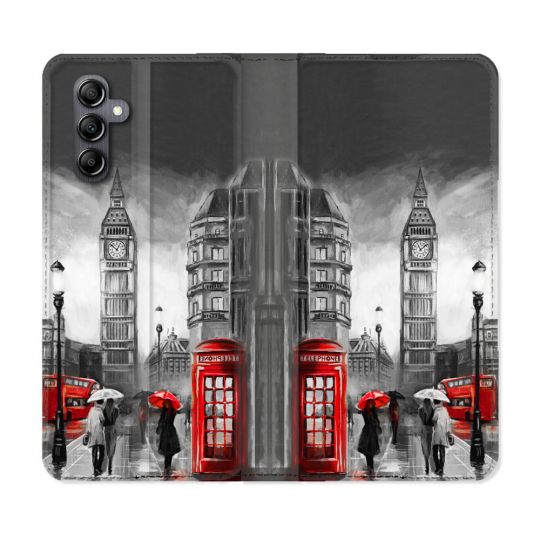 Housse Cuir Portefeuille pour Samsung Galaxy S24 Voyage Angleterre Londres Vintage