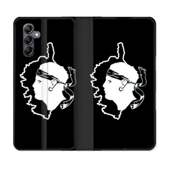 Housse Cuir Portefeuille pour Samsung Galaxy S24 Voyage Corse Noir