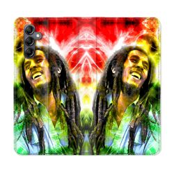 Housse Cuir Portefeuille pour Samsung Galaxy A15 4G / 5G Musique Bob Marley Color