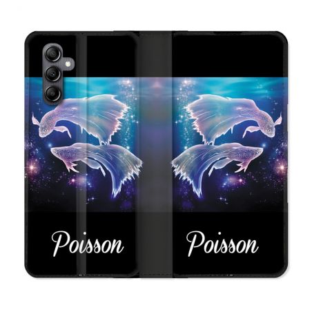 Housse Cuir Portefeuille pour Samsung Galaxy A15 4G / 5G Signe Zodiaque 2 Poisson