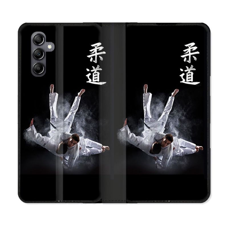 Housse Cuir Portefeuille pour Samsung Galaxy A15 4G / 5G Sport Judo Noir