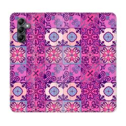 Housse Cuir Portefeuille pour Samsung Galaxy A15 4G / 5G Texture Carreau Ciment Violet