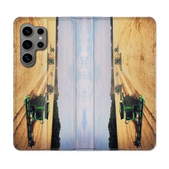 Housse Cuir Portefeuille pour Samsung Galaxy S24 Ultra Agriculture Moissonneuse