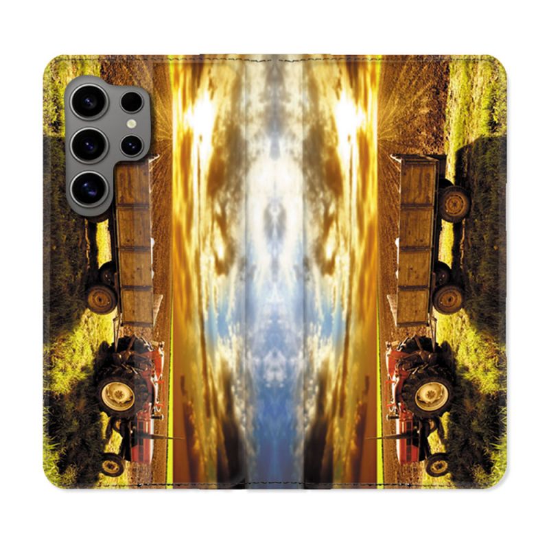 Housse Cuir Portefeuille pour Samsung Galaxy S24 Ultra Agriculture Tracteur Color