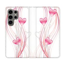 Housse Cuir Portefeuille pour Samsung Galaxy S24 Ultra Amour Coeur Rose Montant sur Blanc