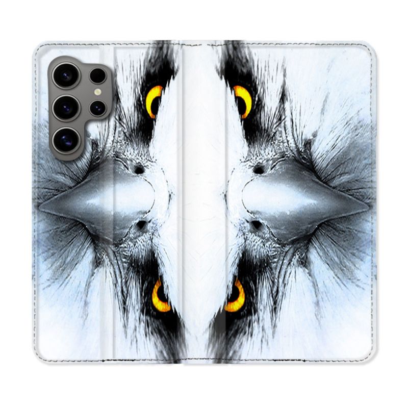 Housse Cuir Portefeuille pour Samsung Galaxy S24 Ultra Animal Aigle Royal Blanc