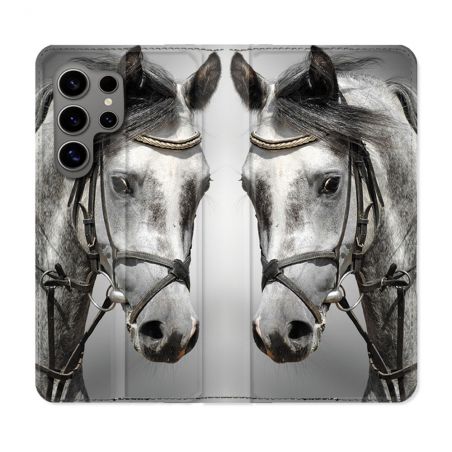 Housse Cuir Portefeuille pour Samsung Galaxy S24 Ultra Animal Cheval Blanc
