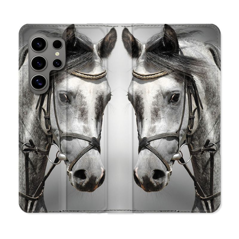 Housse Cuir Portefeuille pour Samsung Galaxy S24 Ultra Animal Cheval Blanc
