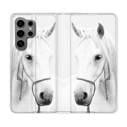 Housse Cuir Portefeuille pour Samsung Galaxy S24 Ultra Animal Cheval Cristal