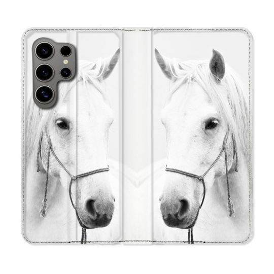 Housse Cuir Portefeuille pour Samsung Galaxy S24 Ultra Animal Cheval Cristal