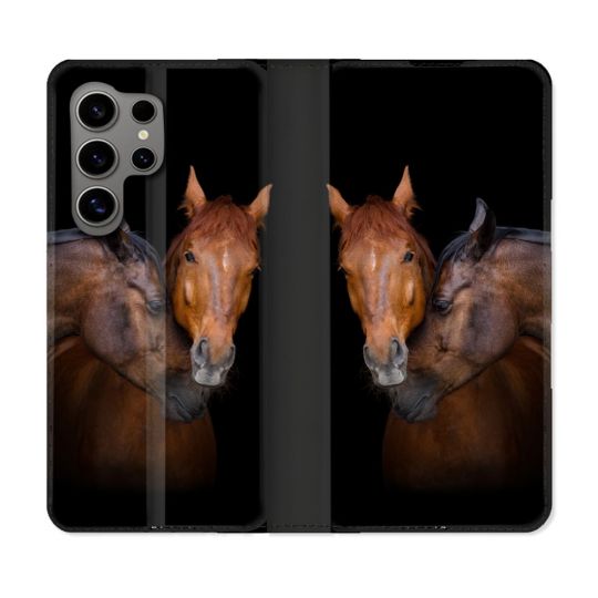 Housse Cuir Portefeuille pour Samsung Galaxy S24 Ultra Animal Cheval Marron