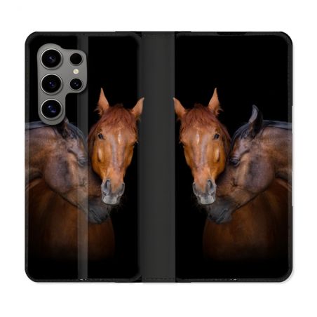 Housse Cuir Portefeuille pour Samsung Galaxy S24 Ultra Animal Cheval Marron