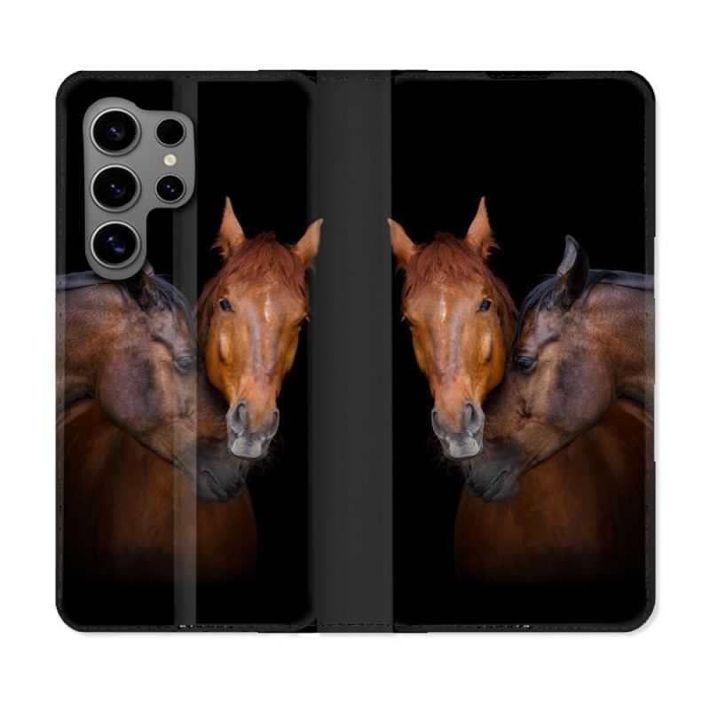Housse Cuir Portefeuille pour Samsung Galaxy S24 Ultra Animal Cheval Marron